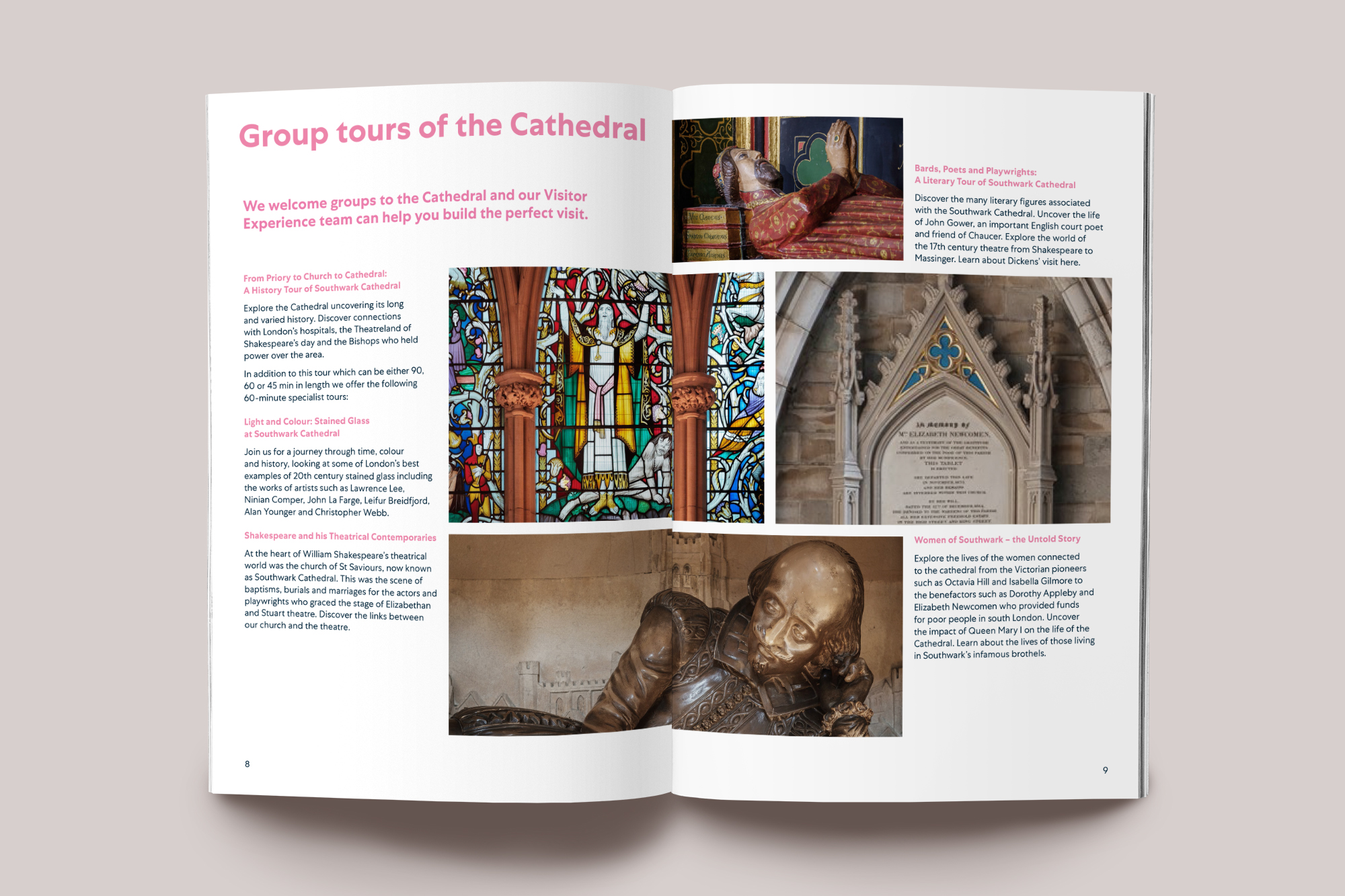 Group visits brochure for Southwark Cathedral (sample spread)